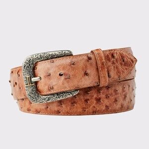 LUCCHESE BOOTS Tan Full Quill Ostrich Leather Belt #W6141 AUTHENTIC